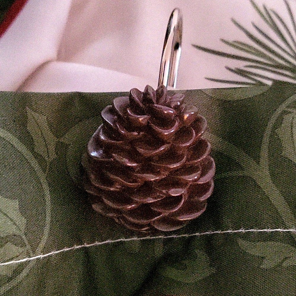 Holiday Pine cone shower curtain and hooks